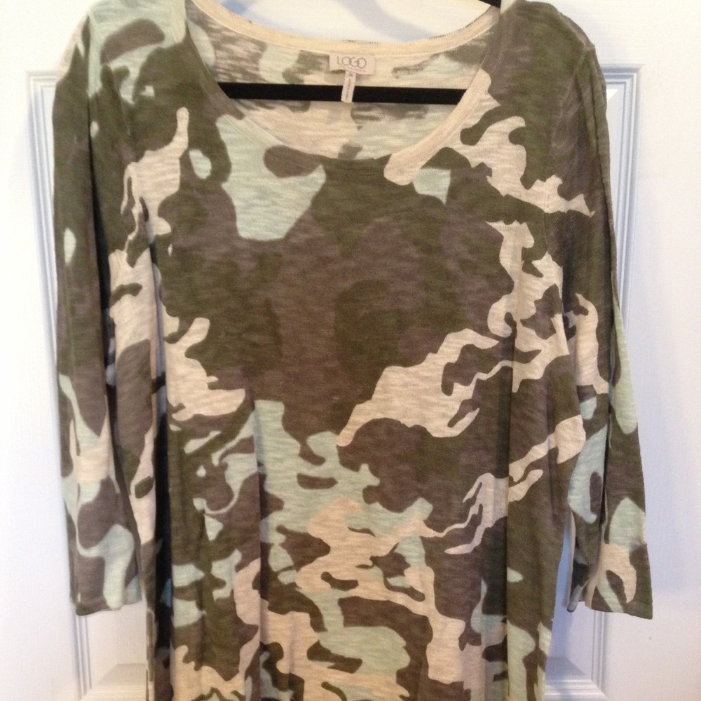 Camo knit tunic, 3/4 sleeve, NEW